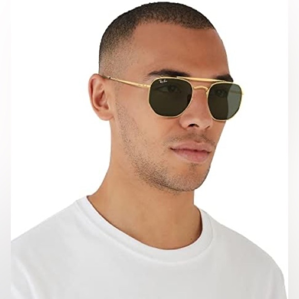 Ray-Ban Marshal Sunglasses Gold Hexagon Frame RB3648 001 54-21 Smoke Lens 343 - Picture 4 of 17
